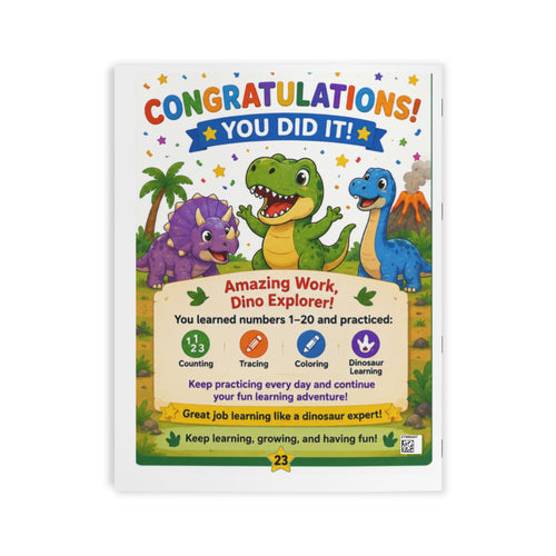 Dinosaur Numbers Coloring Book — Learn Numbers 1–20: Trace, Count & Color for Kids
