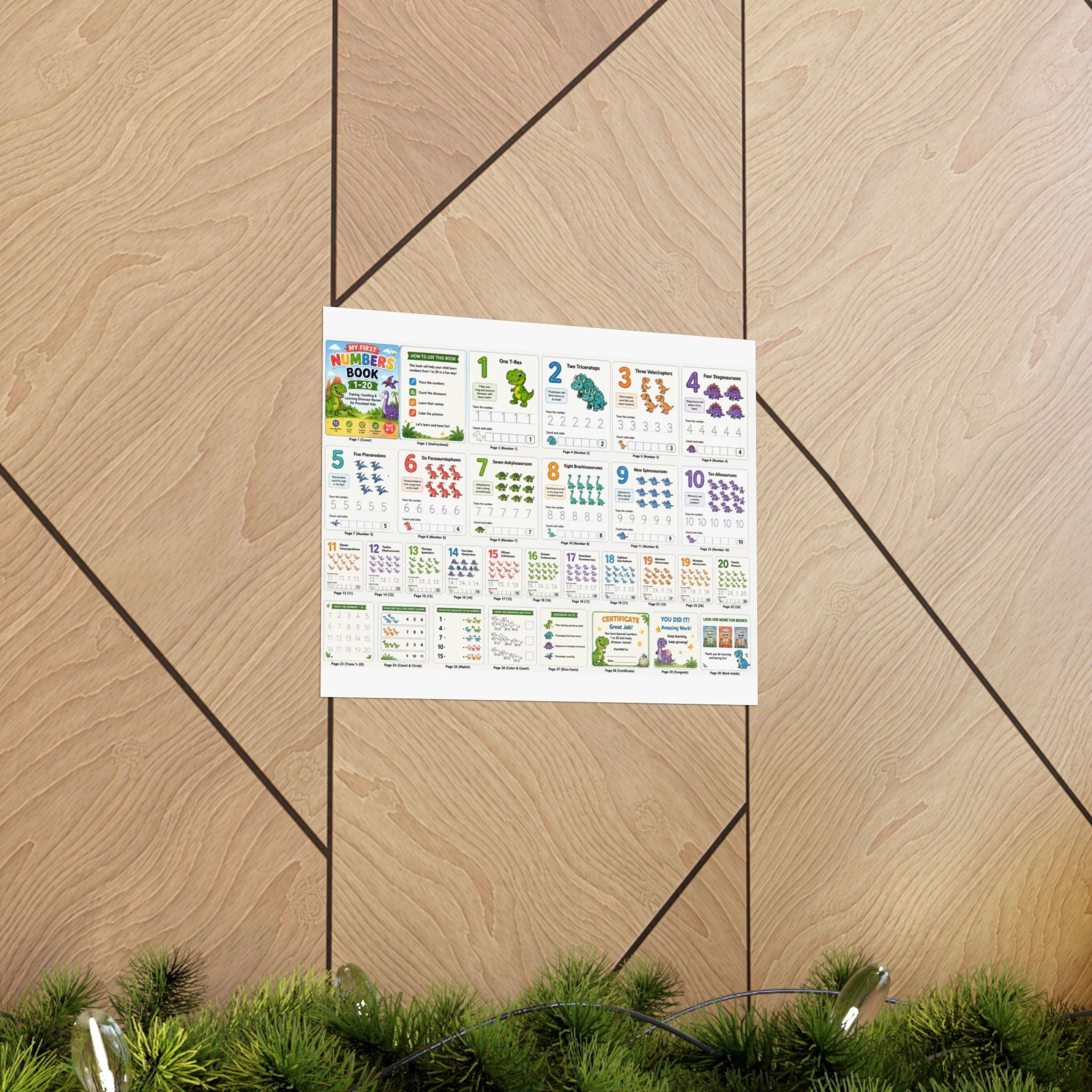 Numbers Learning Poster — Kindergarten Printable Matte Horizontal Chart